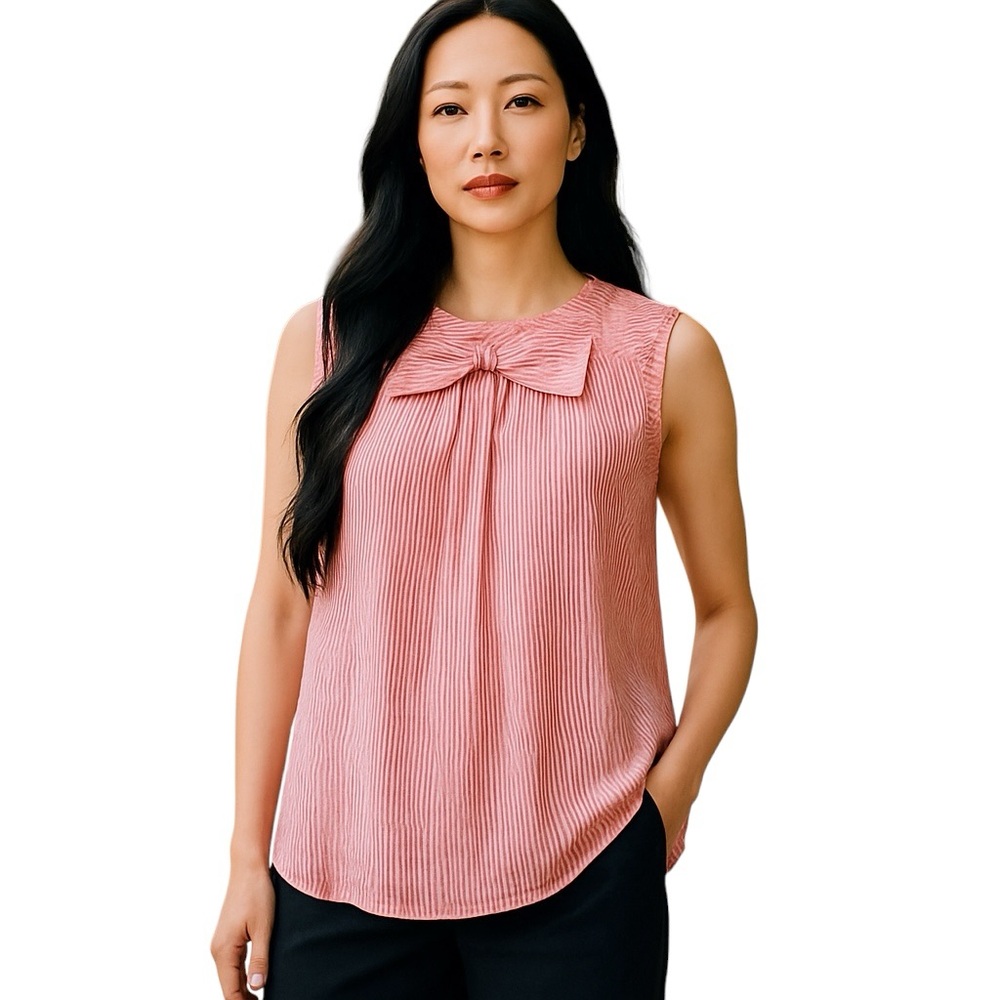 MARC JACOBS RED WHITE MICRO STRIPED SLEEVELESS BOW DETAIL SILK TOP 8